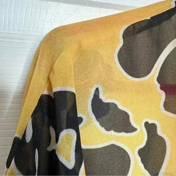 Kimono Sheer  Floral Yellow & Black Size MED/L - Picture 15 of 16